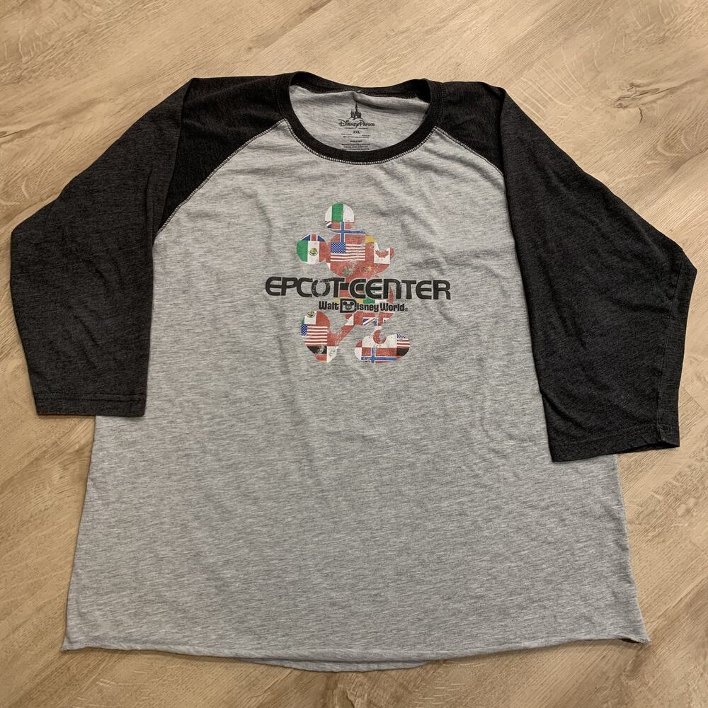 Walt Disney World Parks Epcot Center Raglan T-Shirt Adult 2XL XXL Gray Showcase